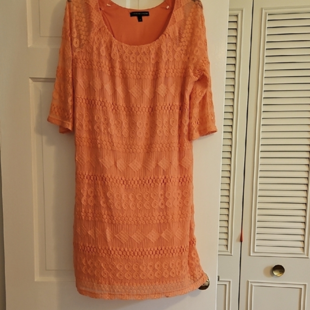 Peach Lach Dress Midi Size 18 Perfect For Wedding, Mother Of The Bride, Church